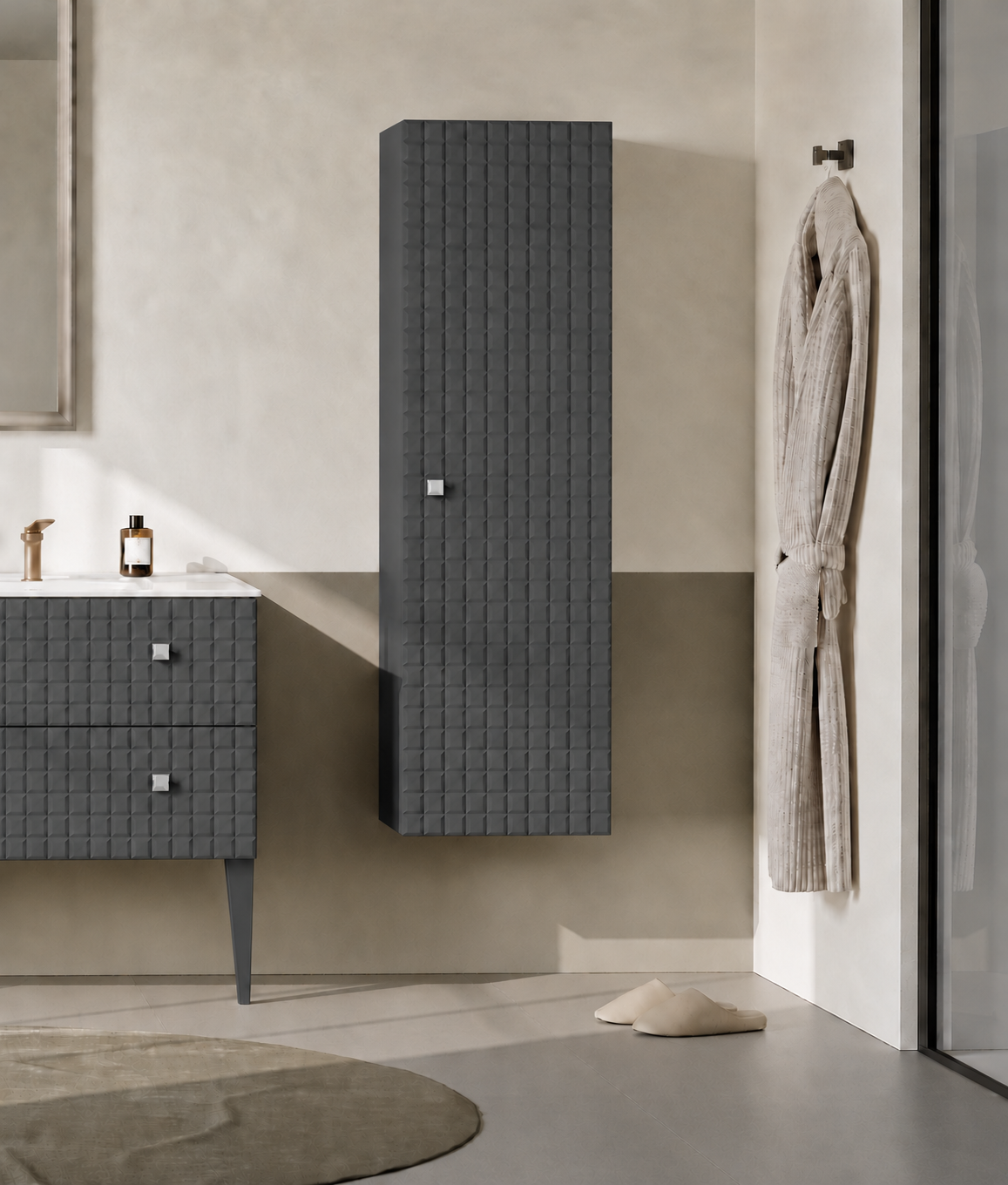 Orka LIPARI 40 cm Boy Dolabı Mat Antrasit/Krom (Sağ/Sol) , 3009460ORKA3009460Banyo Boy Dolabı Modelleri 