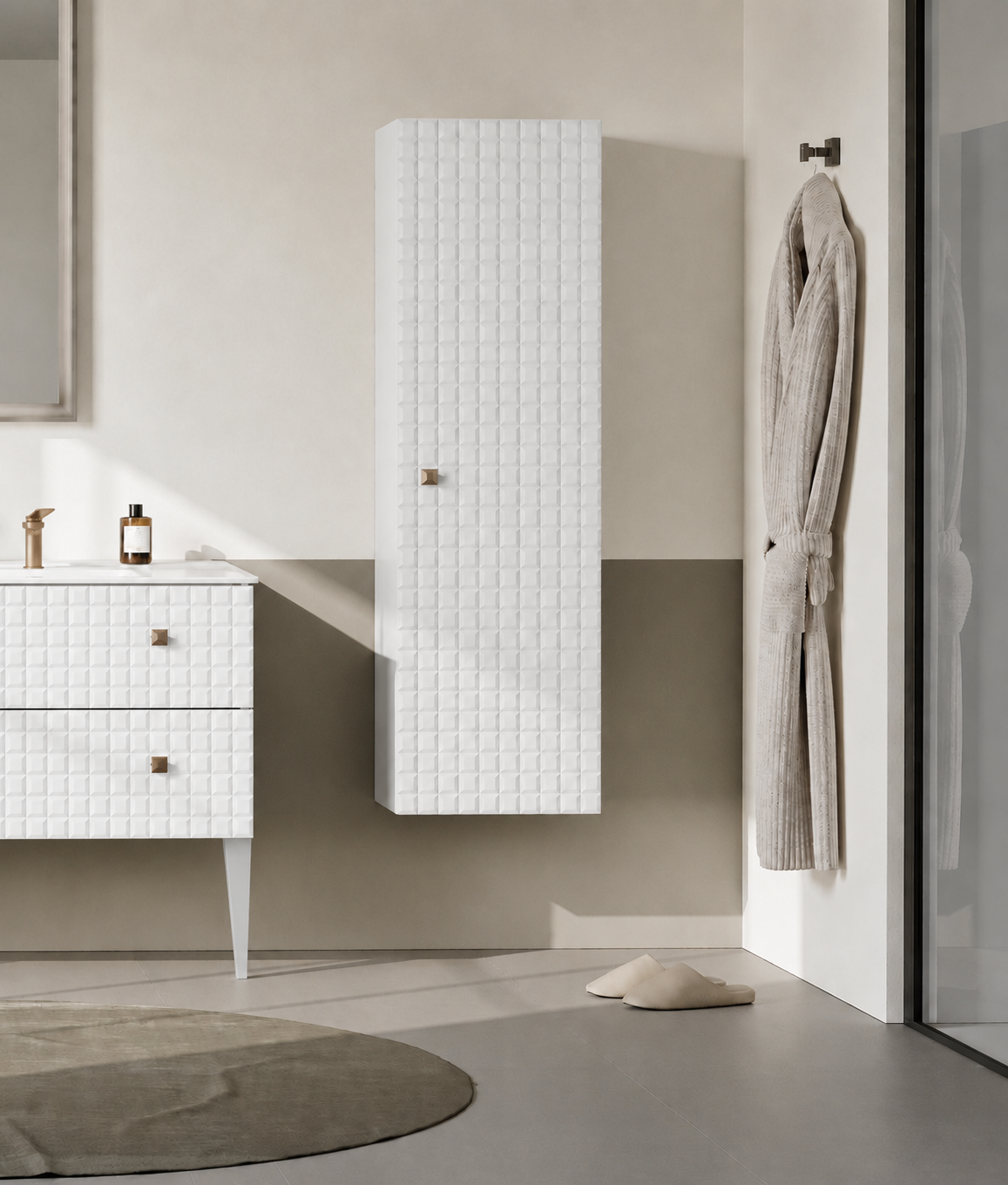 Orka LIPARI 40 cm Boy Dolabı Mat Beyaz/Altın (Sağ/Sol) , 3009455ORKA3009455Banyo Boy Dolabı Modelleri 