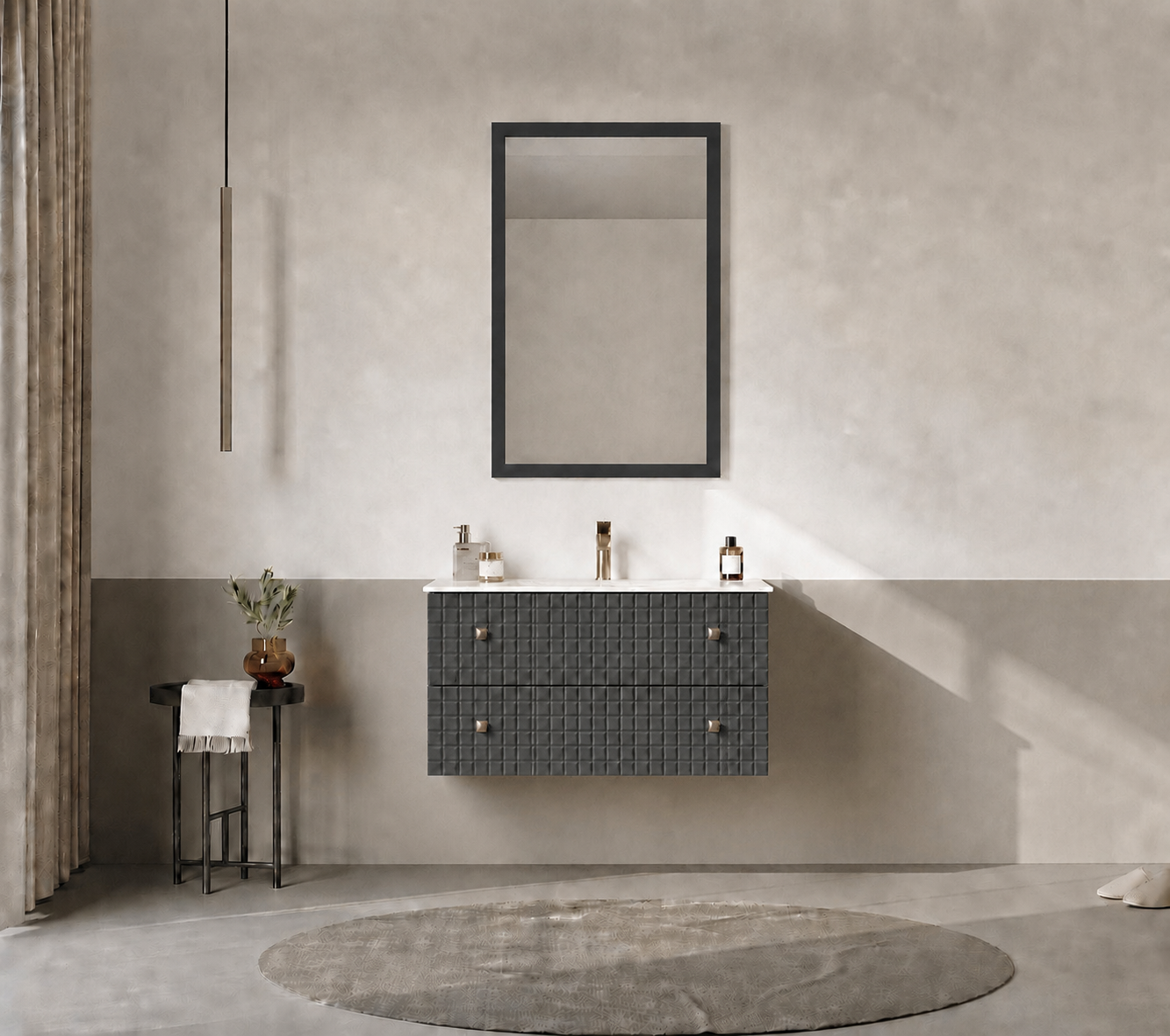 Orka LIPARI 80 cm Mat Antrasit / Altın Banyo Dolabı Takımı , 5008980ORKA5008980Banyo Dolabı Takımı
