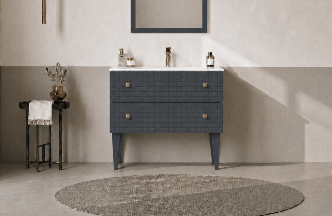 Orka LIPARI 80 cm Mat Antrasit / Altın Banyo Dolabı Alt Modül ve Lavabo (Ayaklı) , 5008989ORKA5008989Lavabo Dolabı