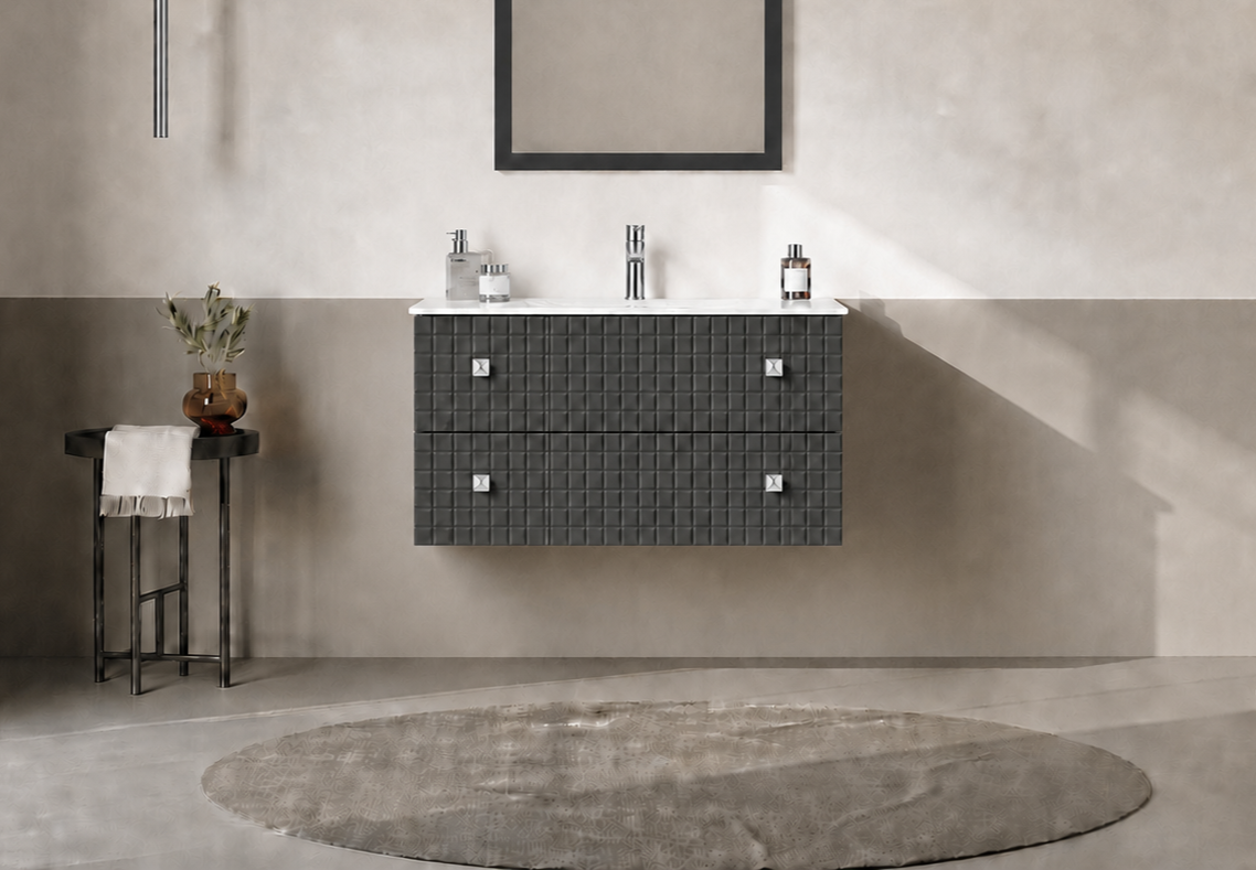 Orka LIPARI 80 cm Mat Antrasit / Krom Banyo Dolabı Alt Modül ve Lavabo , 5008983ORKA5008983Lavabo Dolabı