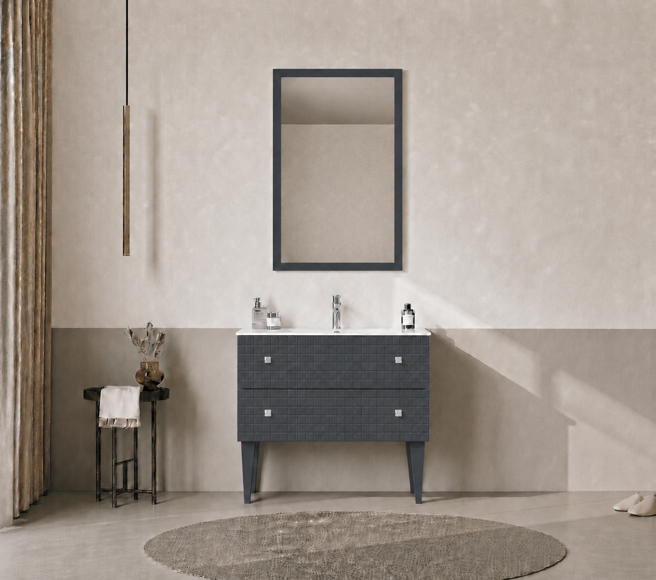 Orka LIPARI 80 cm Mat Antrasit / Krom Banyo Dolabı Takımı (Ayaklı) , 5009007ORKA5009007Banyo Dolabı Takımı