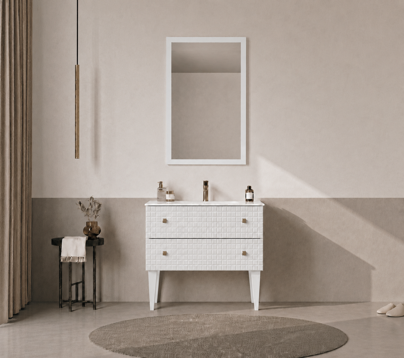 Orka LIPARI 80 cm Mat Beyaz / Altın Banyo Dolabı Takımı (Ayaklı) , 5008993ORKA5008993Banyo Dolabı Takımı
