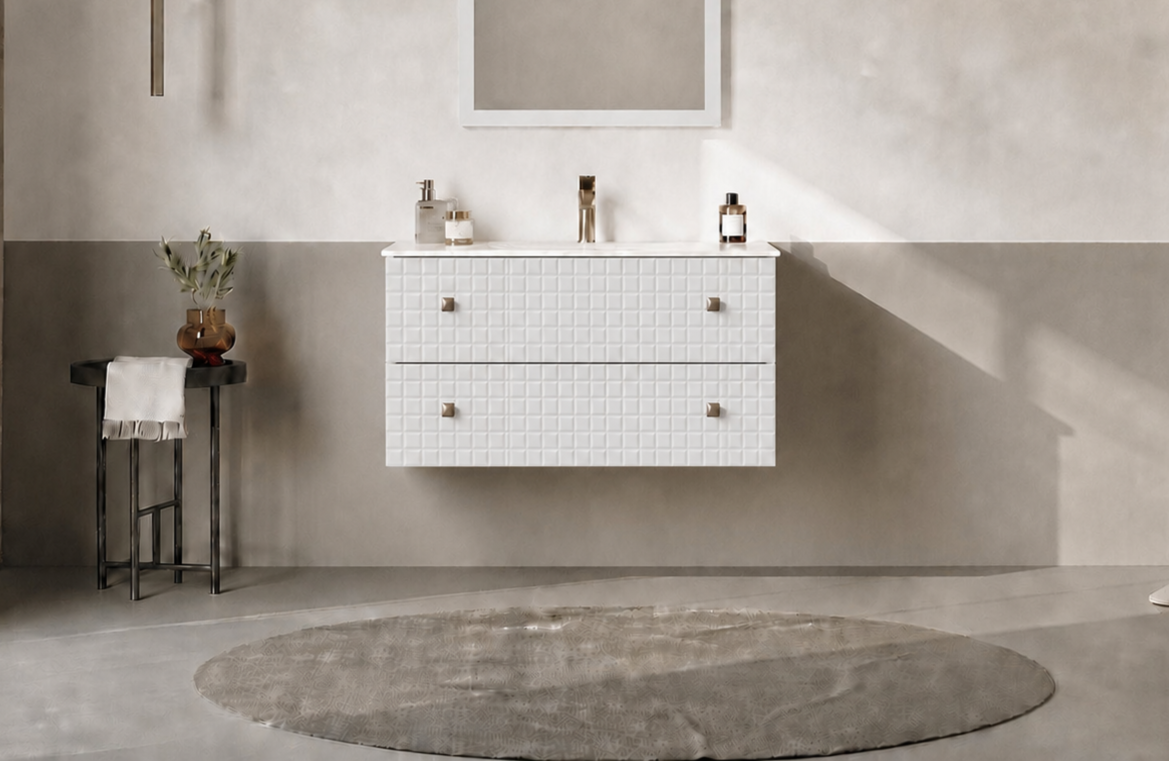 Orka LIPARI 80 cm Mat Beyaz / Altın Banyo Dolabı Alt Modül ve Lavabo , 5008975ORKA5008975Lavabo Dolabı