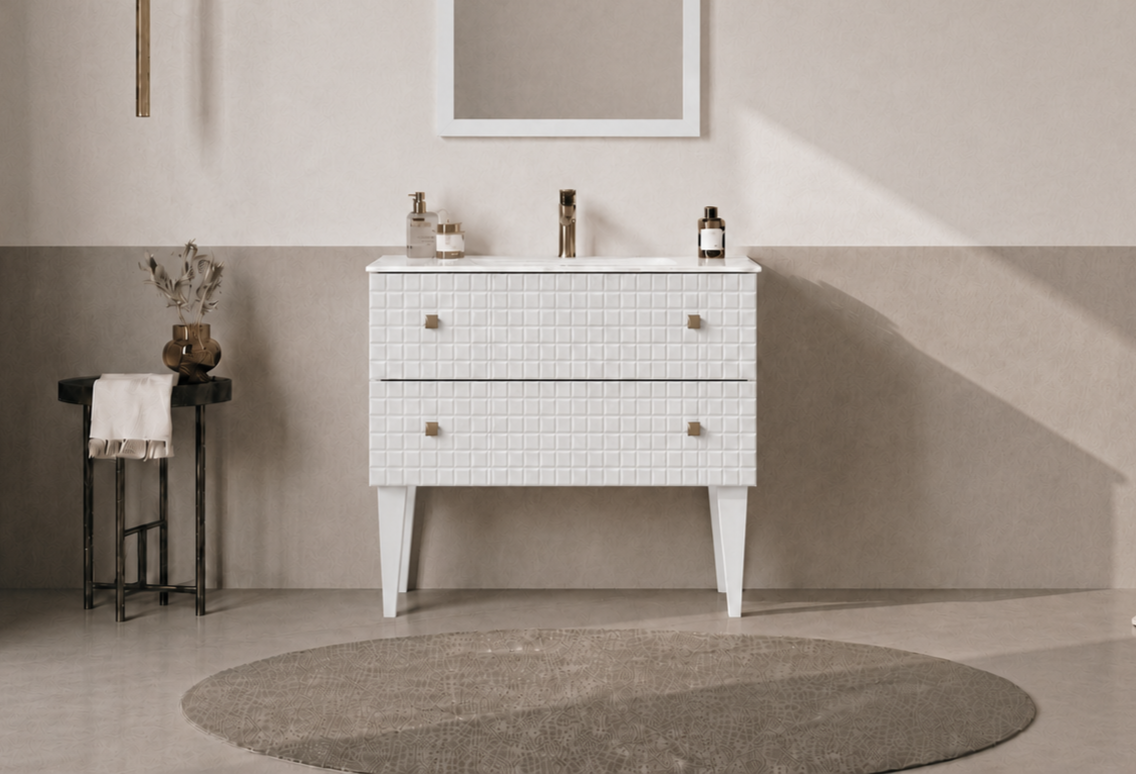 Orka LIPARI 80 cm Mat Beyaz / Altın Banyo Dolabı Alt Modül ve Lavabo (Ayaklı) , 5008987ORKA5008987Lavabo Dolabı