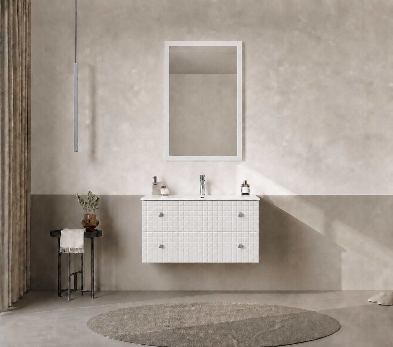 Orka LIPARI 80 cm Mat Beyaz / Krom Banyo Dolabı Takımı , 5008984ORKA5008984Banyo Dolabı Takımı