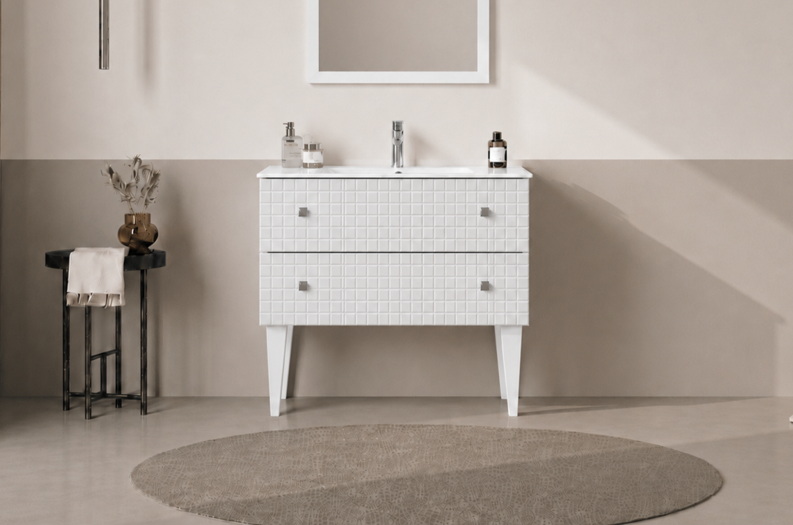 Orka LIPARI 80 cm Mat Beyaz / Krom Banyo Dolabı Alt Modül ve Lavabo (Ayaklı) , 5008990ORKA5008990Lavabo Dolabı