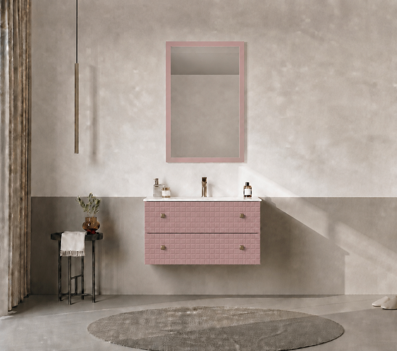 Orka LIPARI 80 cm Mat Pudra / Altın Banyo Dolabı Takımı , 5009005ORKA5009005Banyo Dolabı Takımı