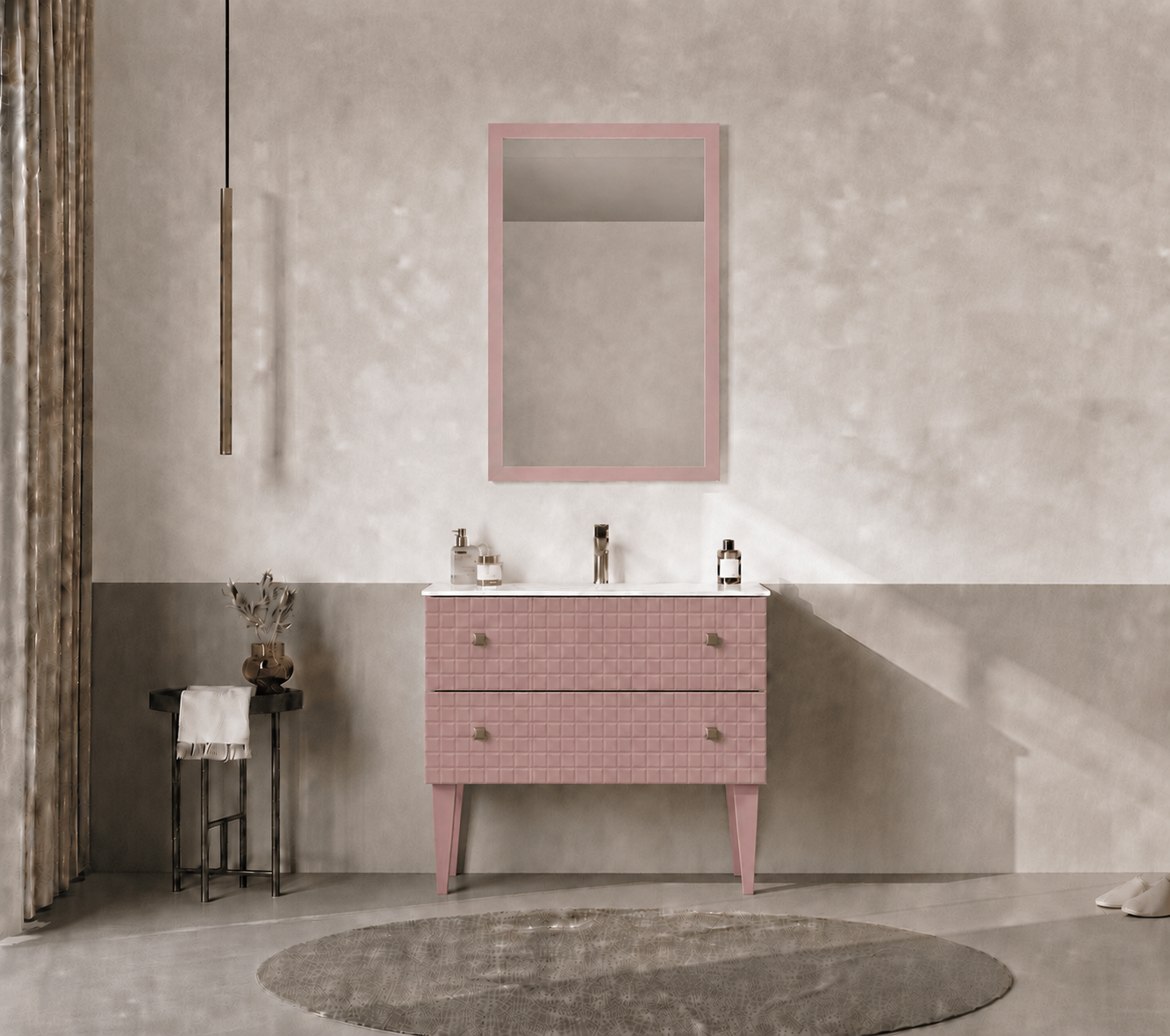 Orka LIPARI 80 cm Mat Pudra / Altın Banyo Dolabı Takımı (Ayaklı) , 5009003ORKA5009003Banyo Dolabı Takımı