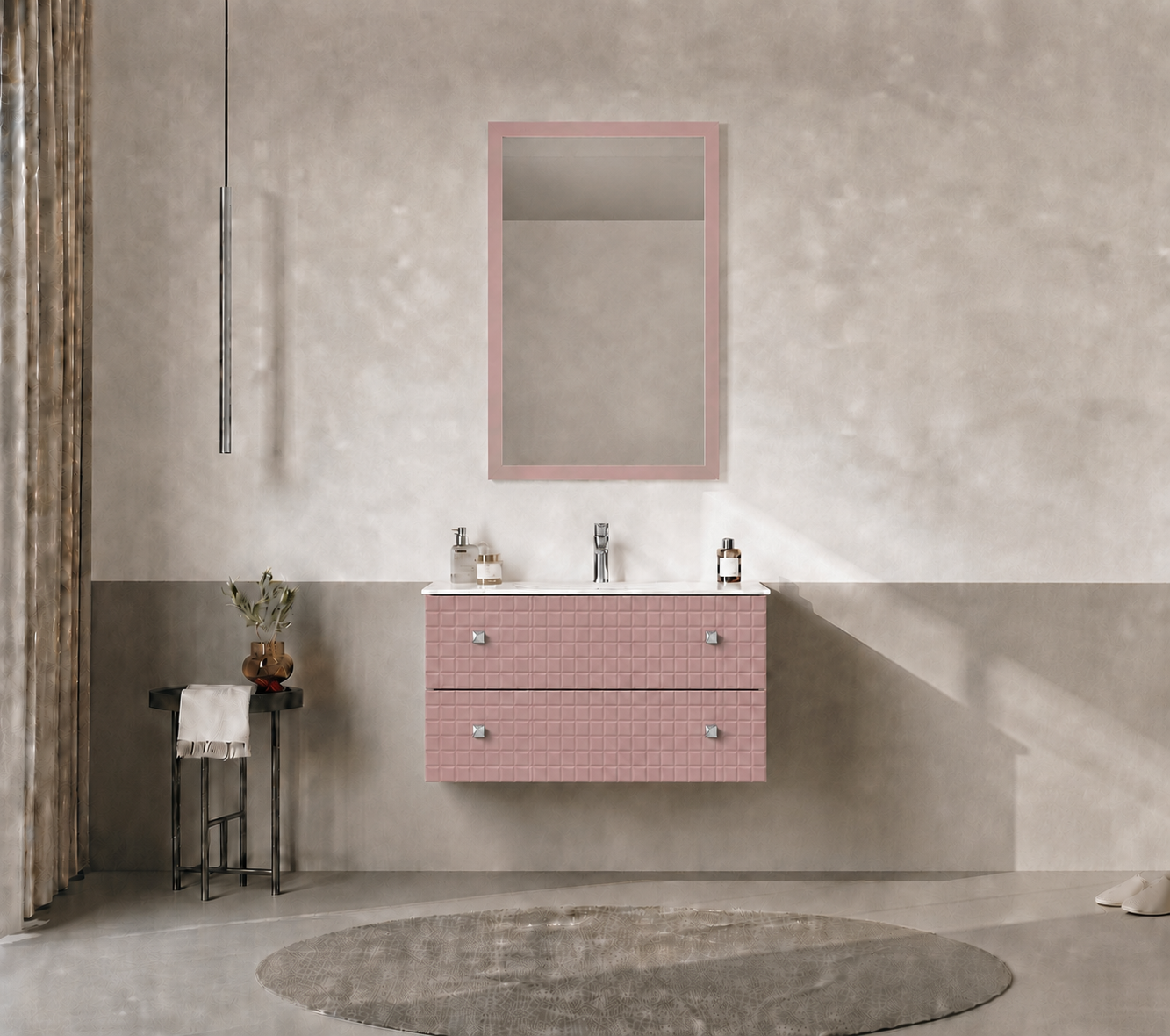 Orka LIPARI 80 cm Mat Pudra / Krom Banyo Dolabı Takımı , 5009006ORKA5009006Banyo Dolabı Takımı