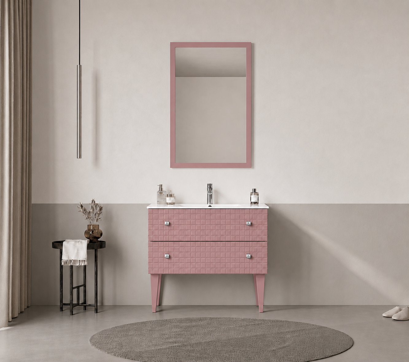 Orka LIPARI 80 cm Mat Pudra / Krom Banyo Dolabı Takımı (Ayaklı) , 5009004ORKA5009004Banyo Dolabı Takımı