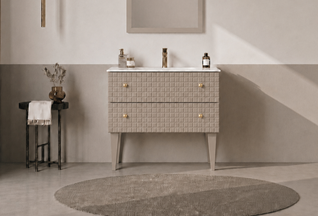 Orka LIPARI 80 cm Mat Vizon / Altın Banyo Dolabı Alt Modül ve Lavabo (Ayaklı) , 5008988ORKA5008988Lavabo Dolabı