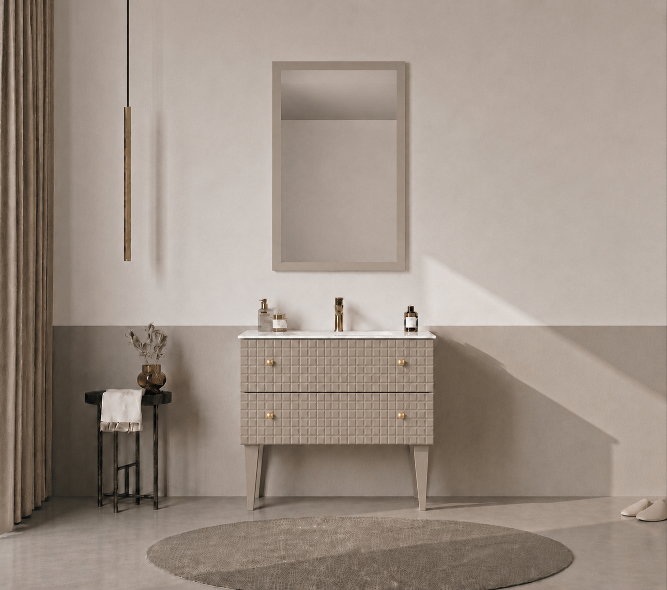 Orka LIPARI 80 cm Mat Vizon / Altın Banyo Dolabı Takımı (Ayaklı) , 5008994ORKA5008994Banyo Dolabı Takımı