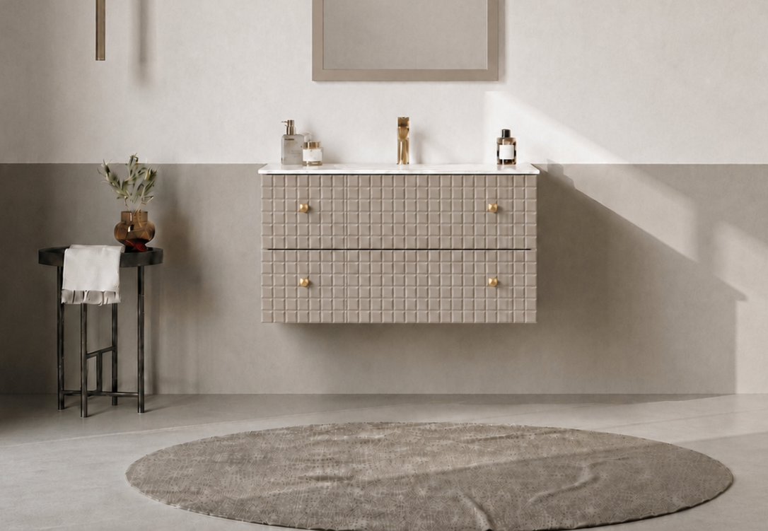 Orka LIPARI 80 cm Mat Vizon / Altın Banyo Dolabı Alt Modül ve Lavabo , 5008976ORKA5008976Lavabo Dolabı