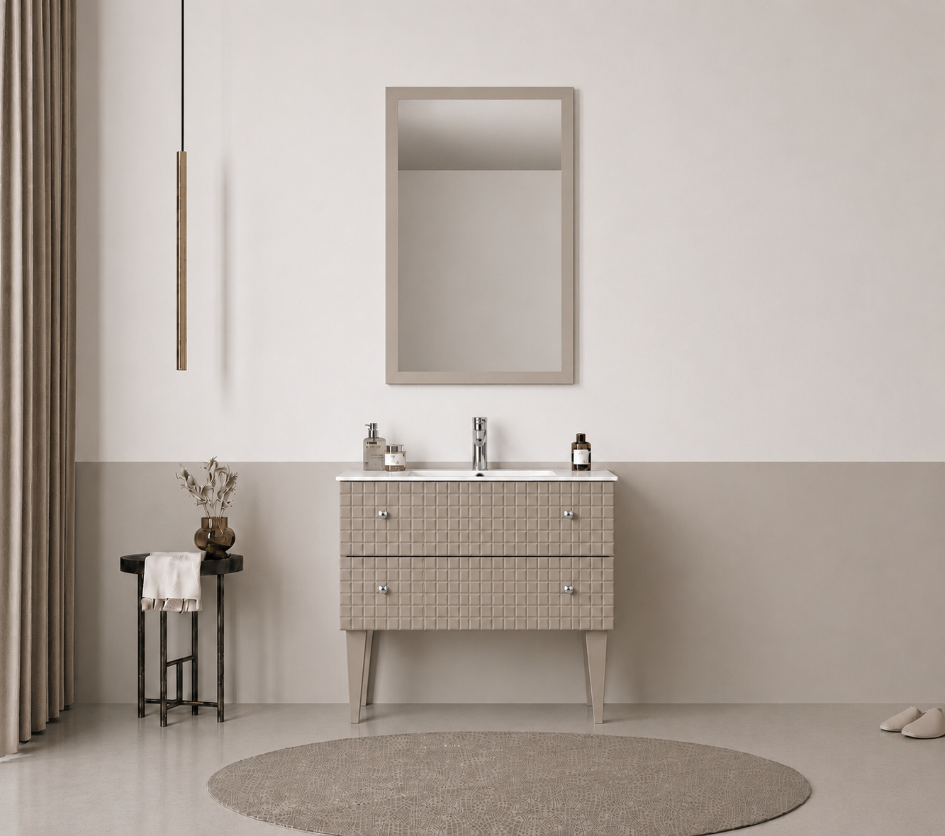 Orka LIPARI 80 cm Mat Vizon / Krom Banyo Dolabı Takımı (Ayaklı) , 5008997ORKA5008997Banyo Dolabı Takımı