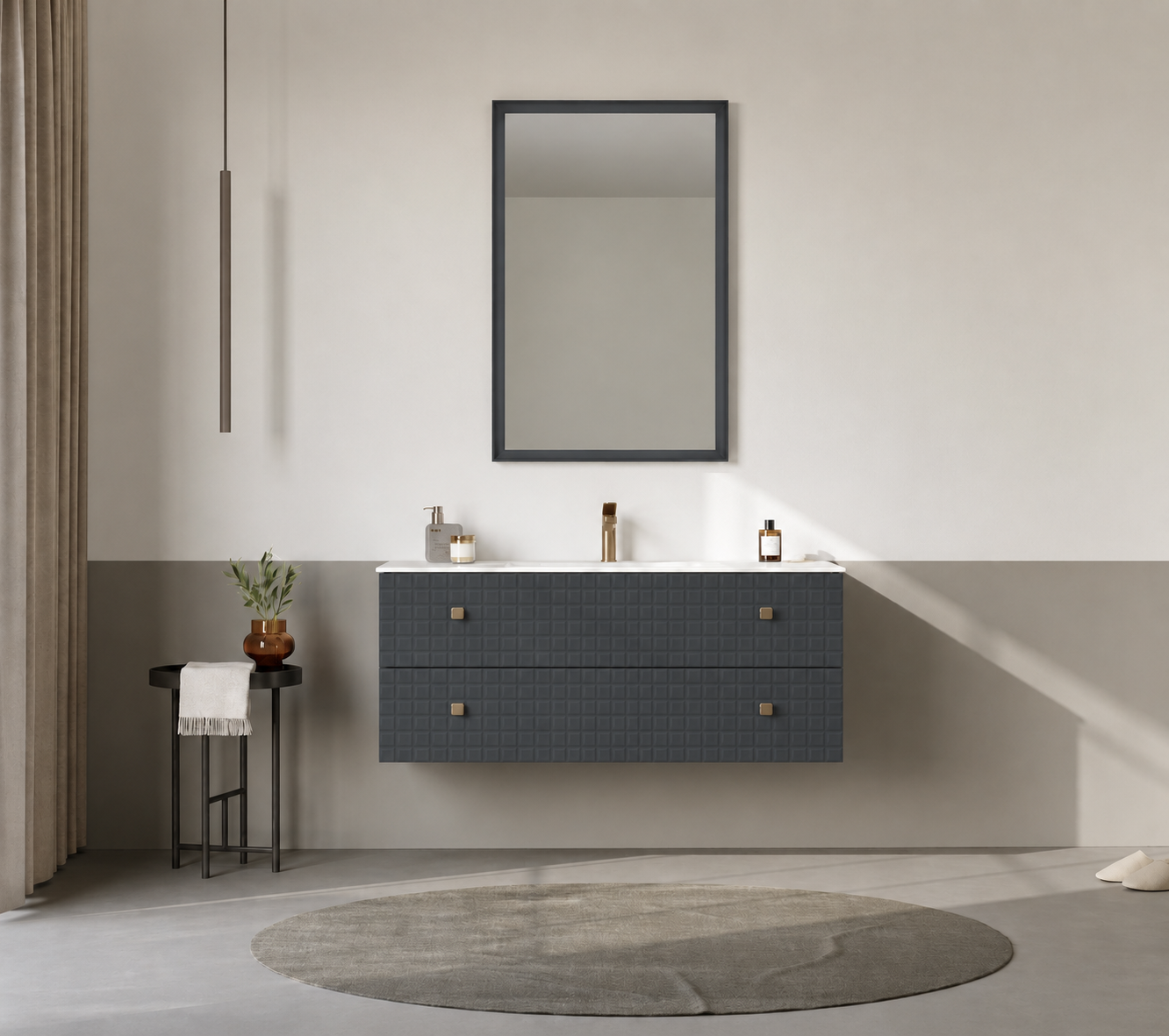 Orka Lipari Asma Banyo Dolabı Takımı, 120 cm, Mat Antrasit Lake (Altın Kulp-Ledli Ayna), 5007310ORKA5007310Banyo Dolabı Takımı