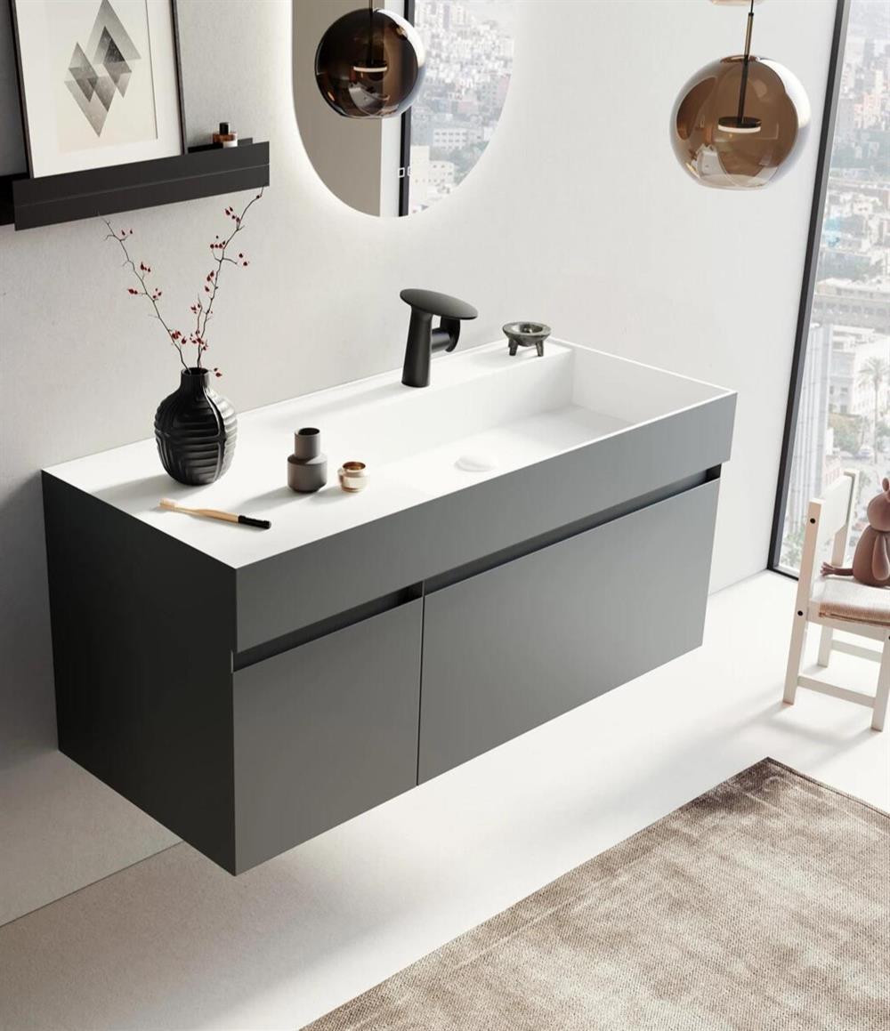 Orka Lusso 120 cm Antrasit Banyo Dolabı Alt Modül ve LavaboORKA5004404Lavabo Dolabı