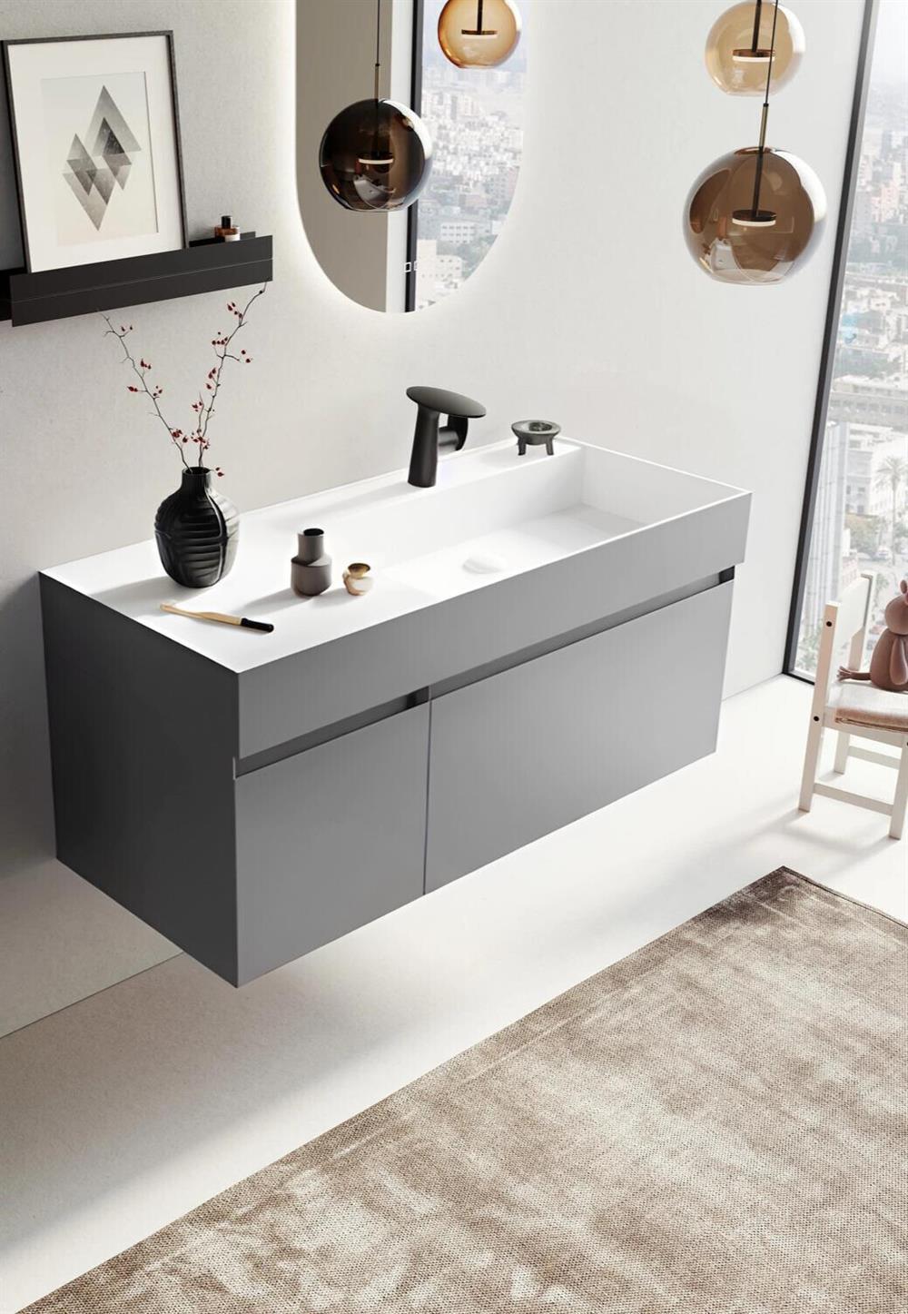 Orka Lusso 120 cm Gri Banyo Dolabı Alt Modül ve LavaboORKA5005007Lavabo Dolabı