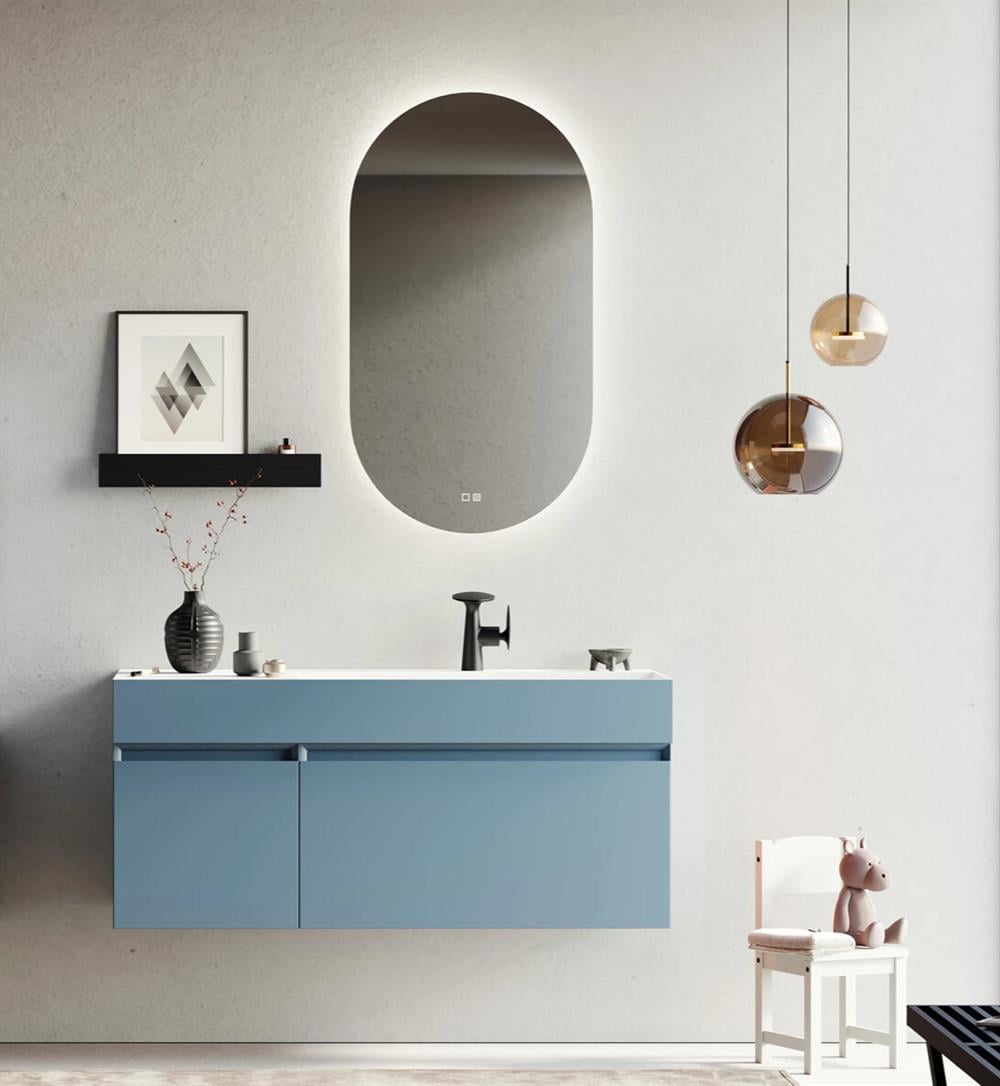 Orka Lusso 120 cm Mat Mavi Ledli Ayna Banyo Dolabı TakımıORKA5003963Banyo Dolabı Takımı