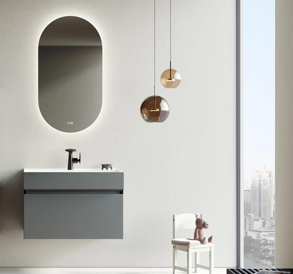 Orka Lusso 80 cm Mat Antrasit Ledli Ayna Banyo Dolabı TakımıORKA5004397Banyo Dolabı Takımı