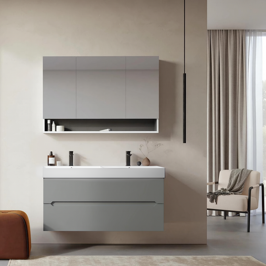 Orka Malta 120 cm Mat Gri Banyo Dolabı Takımı (Dolaplı Ayna)ORKA5000431Banyo Dolabı Takımı