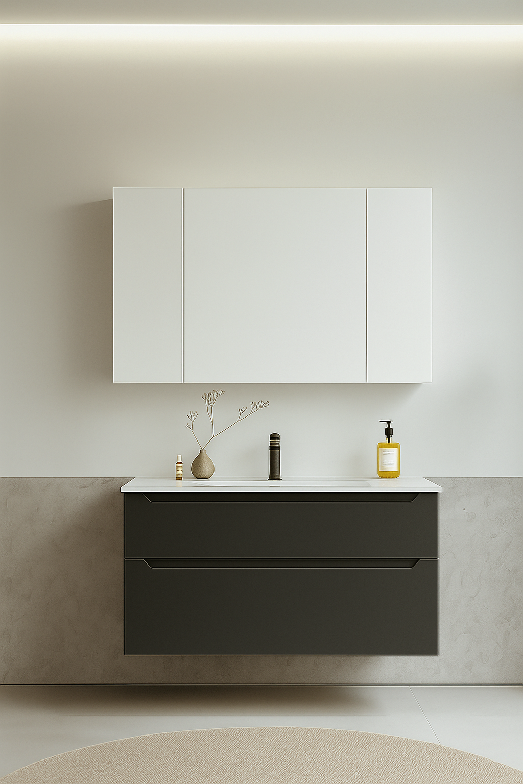 Orka Messina 100 cm Mat Antrasit Banyo Dolabı Takımı (Dolaplı Ayna)ORKA5007143Banyo Dolabı Takımı