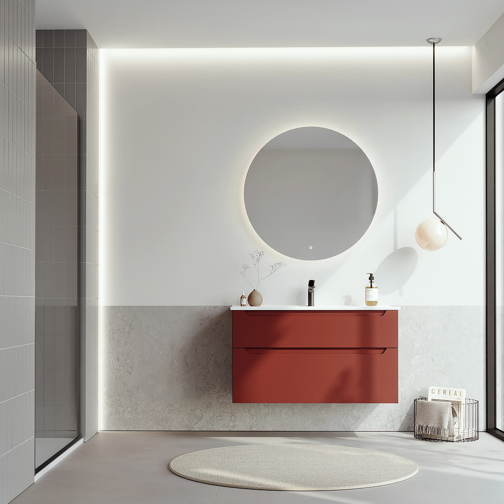 Orka Messina 100 cm Tuscan Kırmızı Banyo Dolabı Takımı (Ledli Ayna)ORKA5006662Banyo Dolabı Takımı