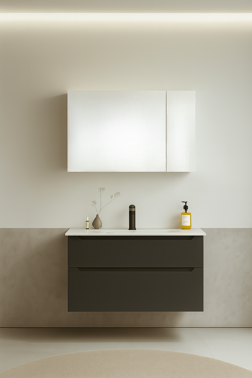 Orka Messina 85 cm Mat Antrasit Banyo Dolabı Takımı (Dolaplı Ayna)ORKA5007138Banyo Dolabı Takımı