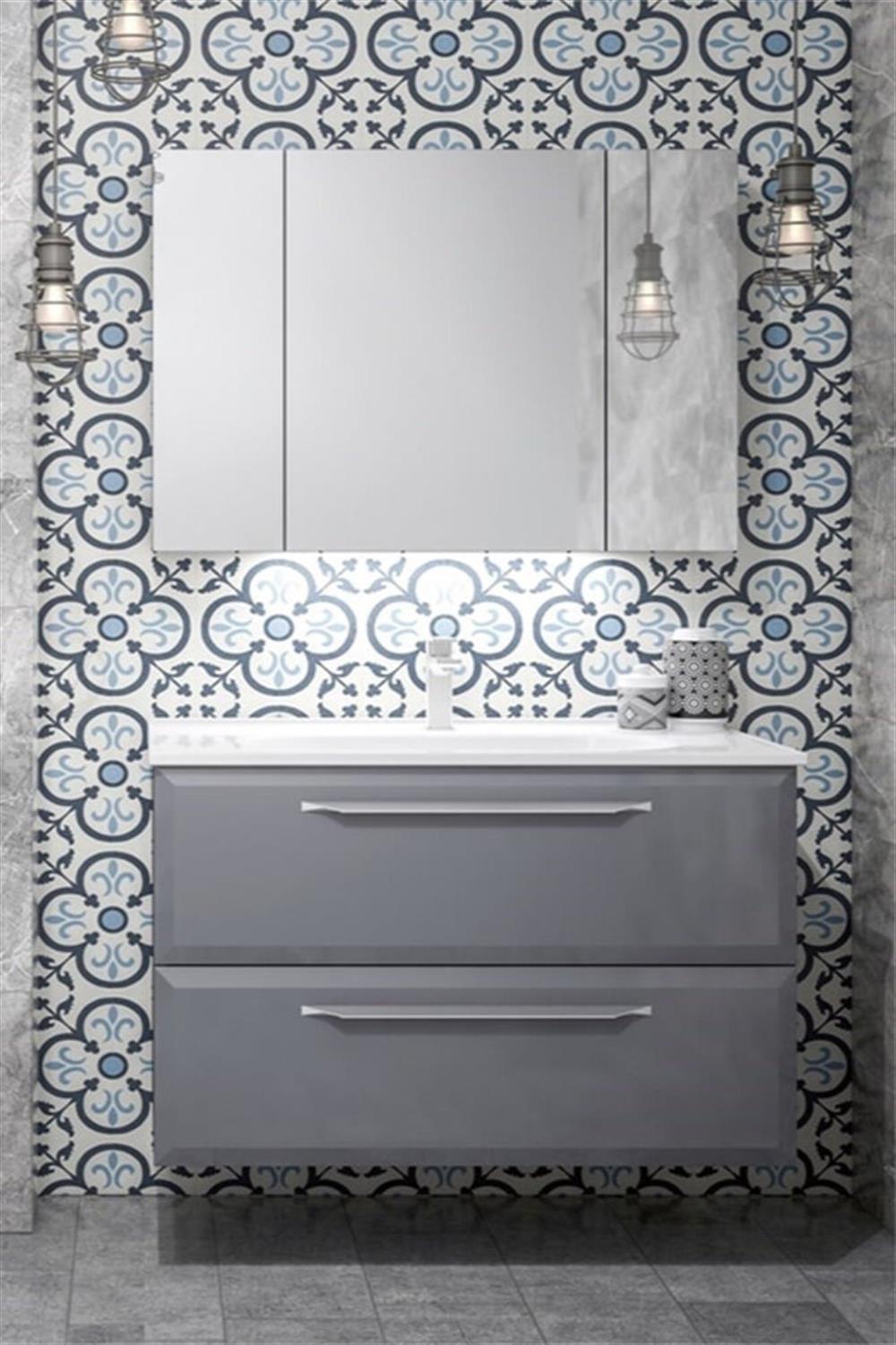 Orka Nuvola 100 cm Gri Banyo Dolabı TakımıORKA5004181Banyo Dolabı Takımı