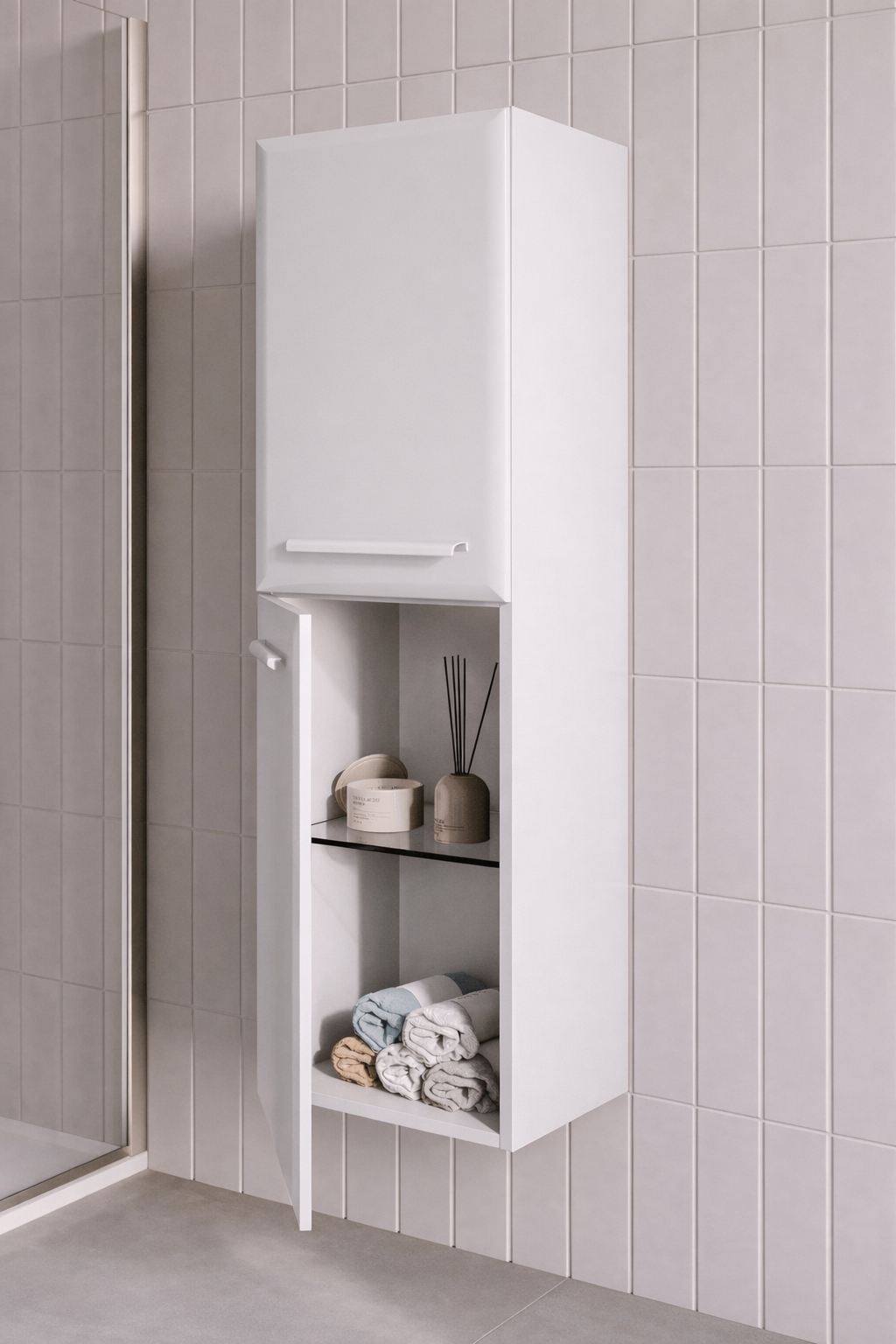 Orka Nuvola 40 cm Parlak Lake Beyaz Banyo Boy Çamaşır Dolabı, 3001698ORKA3001698Banyo Boy Dolabı Modelleri 