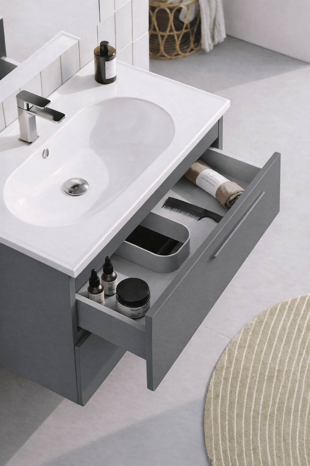 Orka Nuvola 65 cm Parlak Lake Antrasit Banyo Dolabı Alt Modül ve Lavabo, 5001650ORKA5001650Lavabo Dolabı