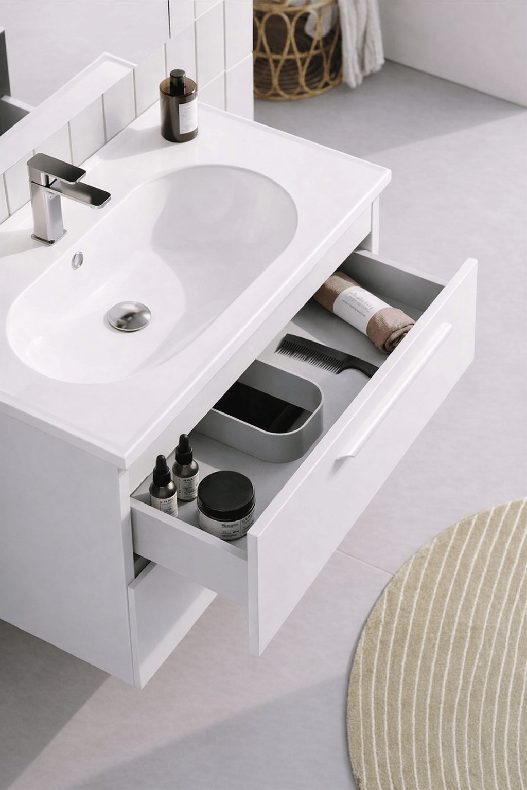 Orka Nuvola 65 cm Parlak Lake Beyaz Banyo Dolabı Alt Modül ve Lavabo, 5001646ORKA5001646Lavabo Dolabı