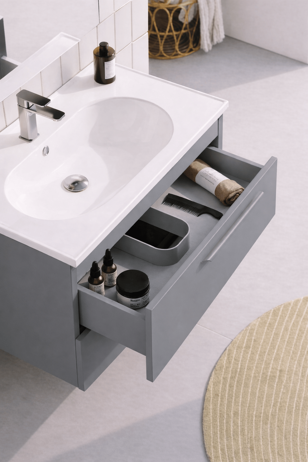 Orka Nuvola 65 cm Parlak Lake Gri Banyo Dolabı Alt Modül ve Lavabo, 5001648ORKA5001648Lavabo Dolabı