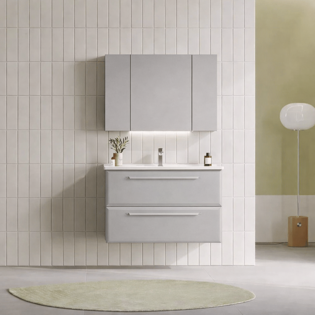 Orka Nuvola Banyo Dolabı Takımı, 100 cm, Parlak Lake Kaşmir (Ledli-Dolaplı Ayna), 5000602ORKA5000602Banyo Dolabı Takımı