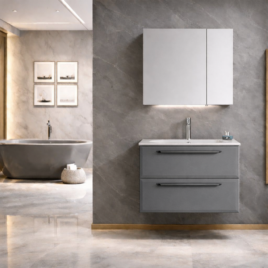 Orka Nuvola Banyo Dolabı Takımı, 80 cm, Parlak Lake Antrasit (Ledli-Dolaplı Ayna), 5004185ORKA5004185Banyo Dolabı Takımı