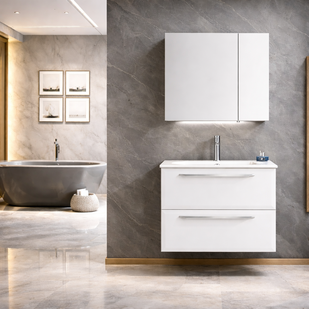 Orka Nuvola Banyo Dolabı Takımı, 80 cm, Parlak Lake Beyaz (Ledli-Dolaplı Ayna), 5000591ORKA5000591Banyo Dolabı Takımı