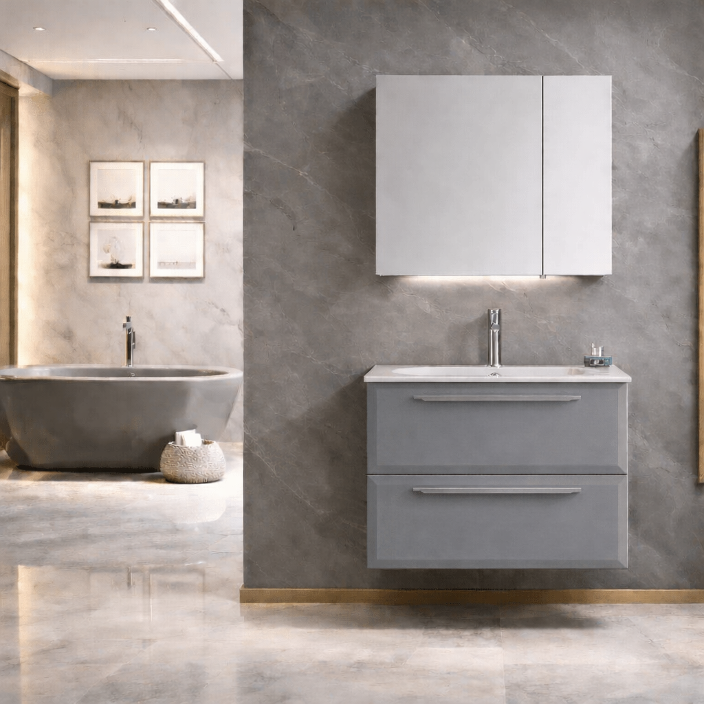 Orka Nuvola Banyo Dolabı Takımı, 80 cm, Parlak Lake Gri (Ledli-Dolaplı Ayna), 5004186ORKA5004186Banyo Dolabı Takımı