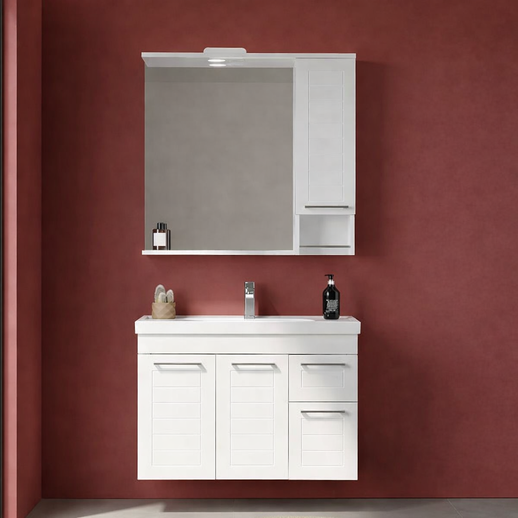 Orka Perge 85 cm Parlak Beyaz Banyo Dolabı TakımıORKA5000623Banyo Dolabı Takımı