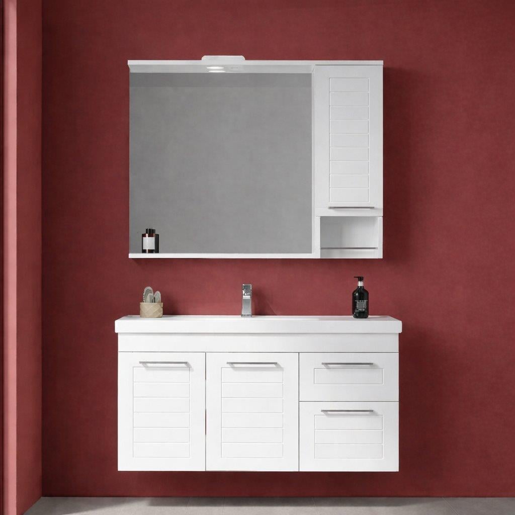 Orka Perge Banyo Dolabı Takımı, 100 cm, Beyaz (Led Spotlu, Dolaplı Ayna), 5000627ORKA5000627Banyo Dolabı Takımı