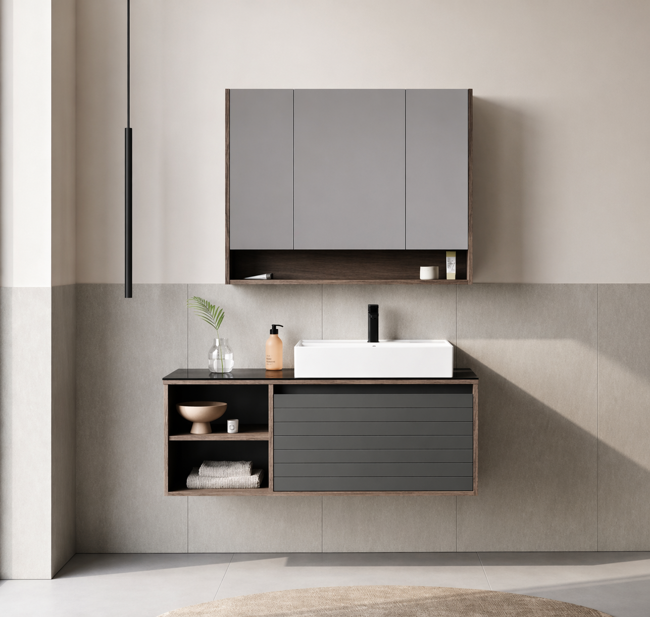 Orka Prato 120 cm Banyo Dolabı Takımı Navaro/Antrasit (Dolaplı Ayna), 5003635ORKA5003635Banyo Dolabı Takımı