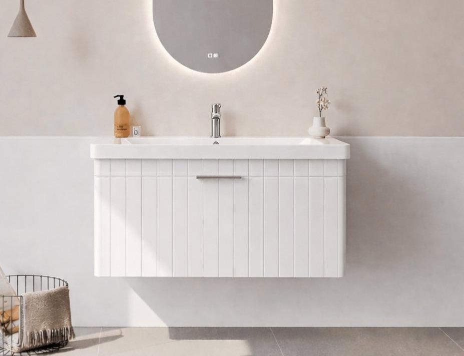 Orka Procıda 105 cm Mat Beyaz / Krom Kulplu ,Banyo Dolabı Alt Modül ve Lavabo, 5007221ORKA5007221Lavabo Dolabı