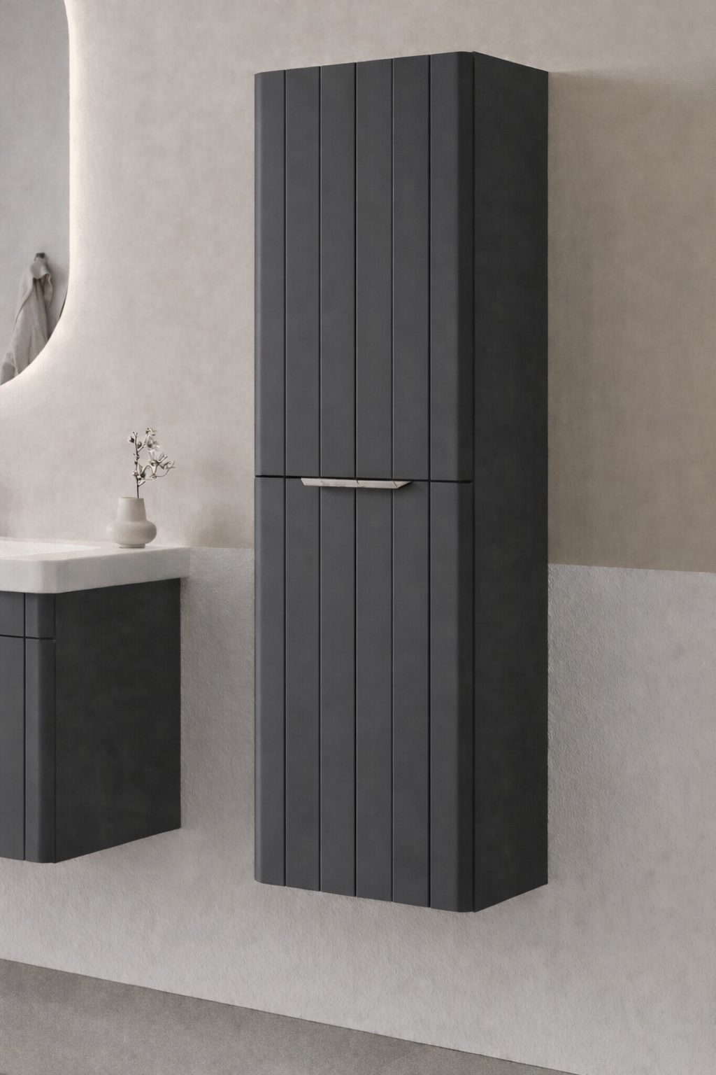 Orka Procıda 40 Cm Mat Antrasit / Krom Kulplu Banyo Boy Dolabı, 3009342ORKA3009342Banyo Boy Dolabı Modelleri 