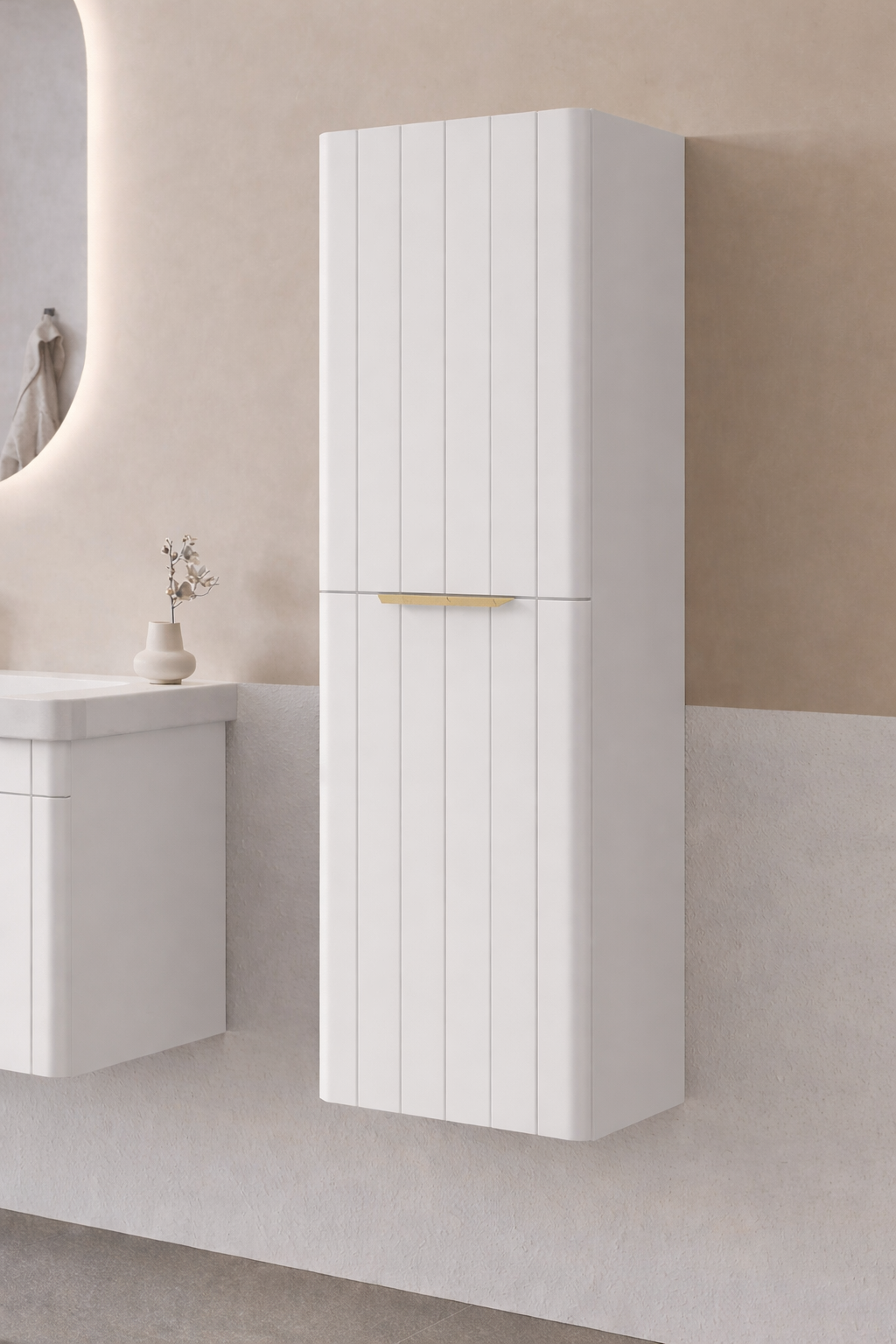 Orka Procıda 40 Cm Mat Beyaz / Altın Kulplu Banyo Boy Dolabı, 3009337ORKA3009337Banyo Boy Dolabı Modelleri 