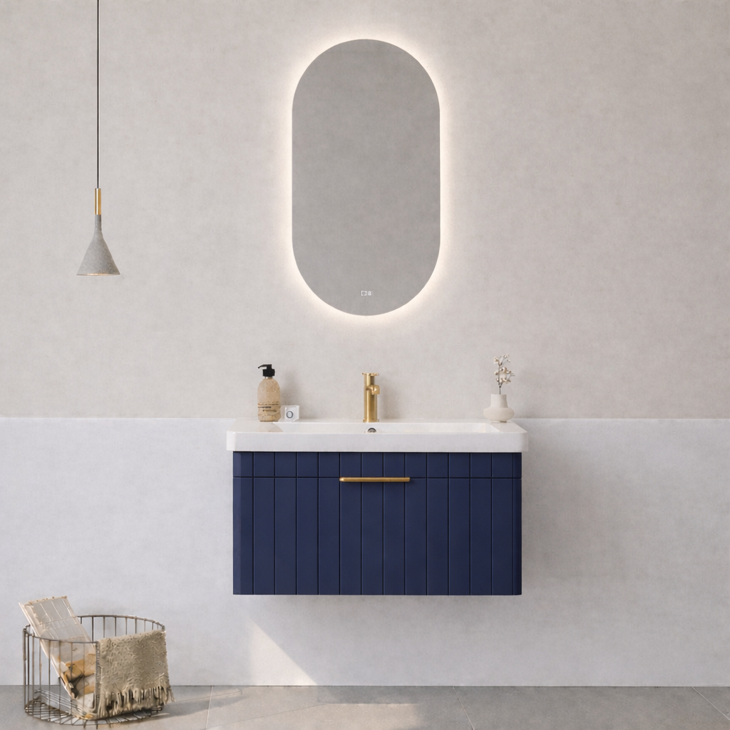 Orka Procıda Banyo Dolabı Takımı, 80 cm, Mat Lacivert (Ledli Ayna-Altın Kulp), 5007236ORKA5007236Banyo Dolabı Takımı