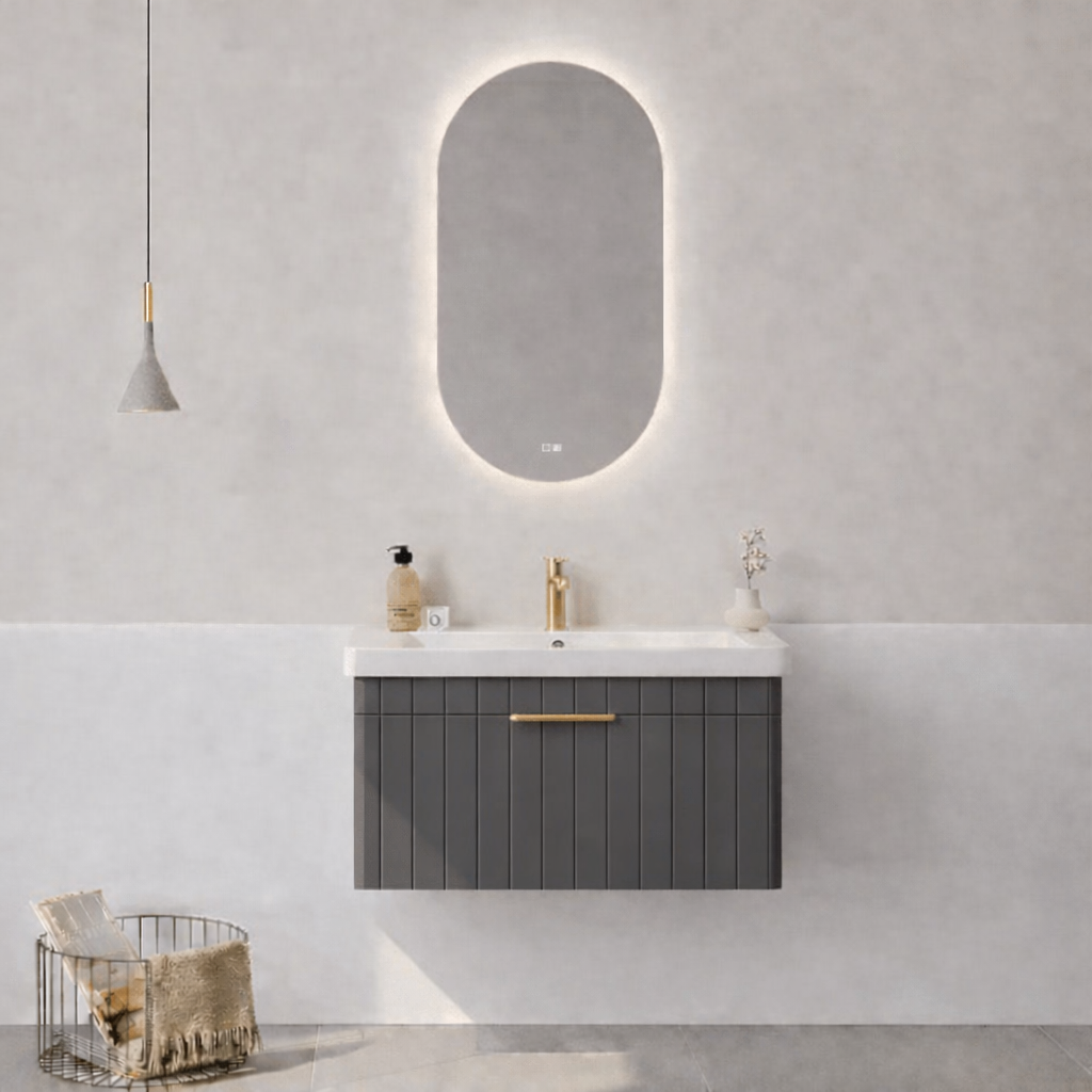 Orka Procıda Banyo Dolabı Takımı, 80 cm, Mat Antrasit (Ledli Ayna-Altın Kulp), 5007234ORKA5007234Banyo Dolabı Takımı