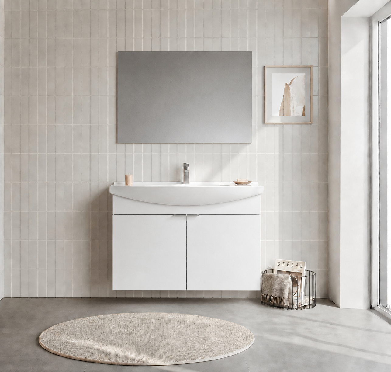 Orka Purus 100 cm ,Parlak Beyaz, Banyo Dolabı Takımı (Asma,Düz Ayna), 5008330ORKA5008330Banyo Dolabı Takımı
