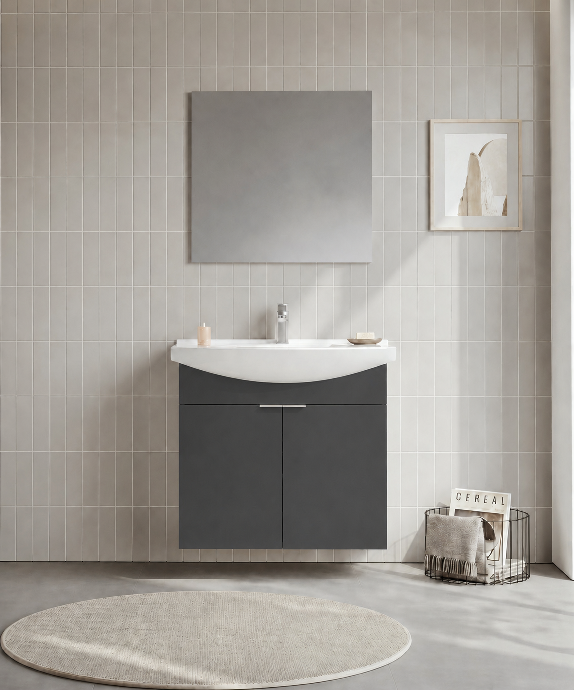 Orka Purus 80 cm ,Mat Antrasit, Banyo Dolabı Takımı (Asma,Düz Ayna), 5008325ORKA5008325Banyo Dolabı Takımı