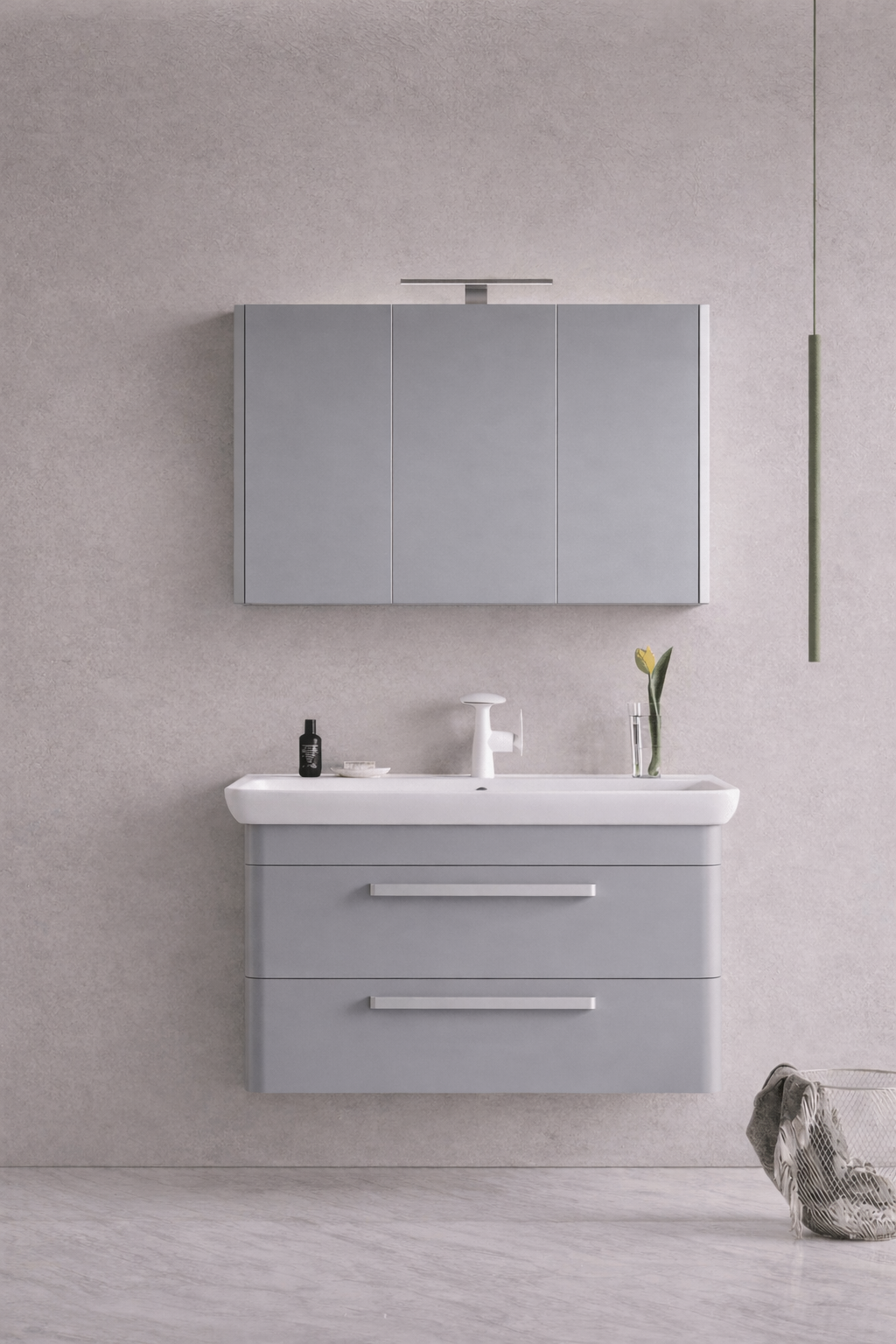 Orka Rose Banyo Dolabı Takımı, 100 cm, Lake Parlak Gri (Dolaplı-Ledli Ayna), 5000523ORKA5000523Banyo Dolabı Takımı
