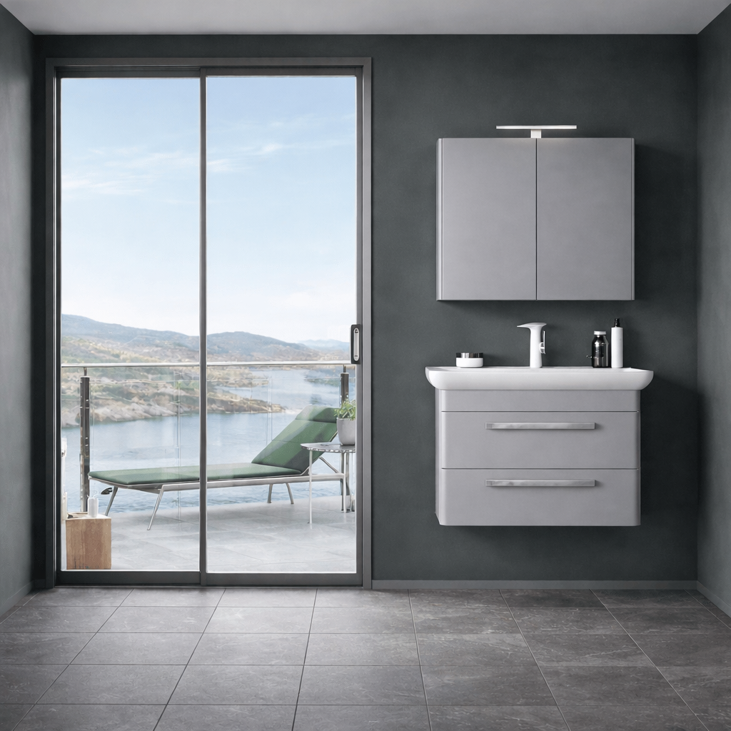 Orka Rose Banyo Dolabı Takımı, 80 cm, Lake Parlak Gri (Dolaplı Ayna-Ledli Ayna), 5000669ORKA5000669Banyo Dolabı Takımı
