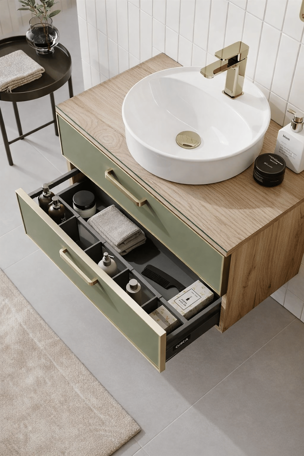 Orka Salerno 76 cm Legnano-Sardunya Banyo Dolabı Alt Modül ve Lavabo Krom/Altın Kulp, 5004239ORKA5004239Lavabo Dolabı